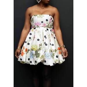 NEW INA FASHION floral print strapless mini dress in white